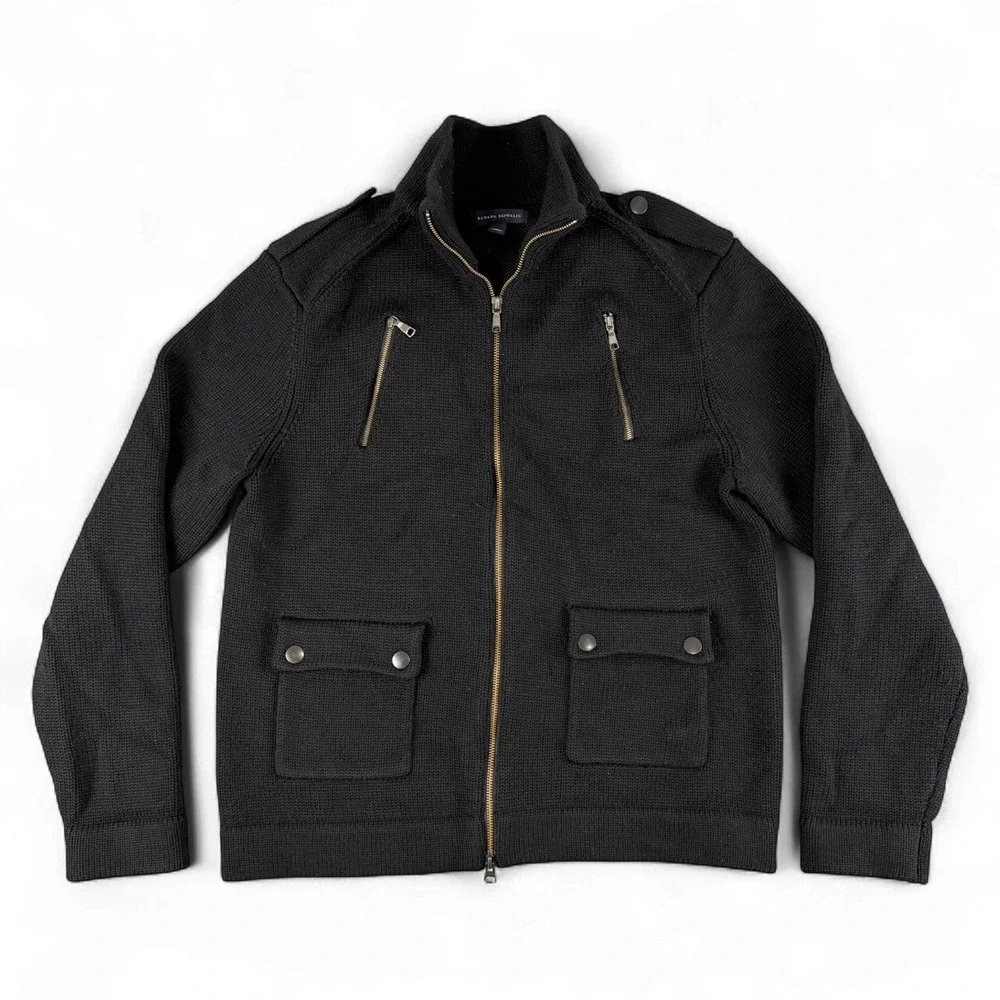 Banana Republic Jacket Mens L Black Chevron Stitch Wool Knit Military Utility